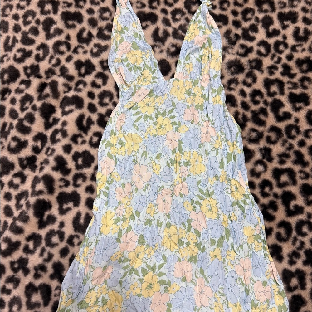 Motel Rocks Pastel Floral V-Neck Dress - Yellow, Blue, Pink